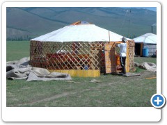 Mongolia building a ger